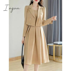 Ingvn - Autumn Korea Elegant Women Black Office Hepburn Suit Dress Casual Lapel Blazer Coat Classic