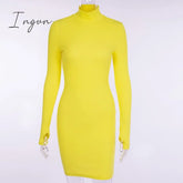 Ingvn - Autumn Long Sleeve Bottom Dress For Women High Collar Temperament Solid Color Bodycon Mini