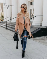 Ingvn - Autumn Midi - Length Women’s Trench Coat Long Sleeve Lace Up Pocket Female Coats Winter