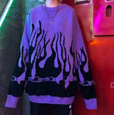 Ingvn - Autumn Winter Harajuku Flame Knitting Batwing Sleeve Sweater Casual Long Women Tide Printed