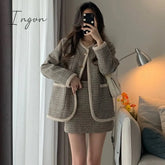 Ingvn - Autumn Winter Korean Fashion Casual Plaid Tweed 2 Piece Set Women Jacket Coat + Mini Skirt