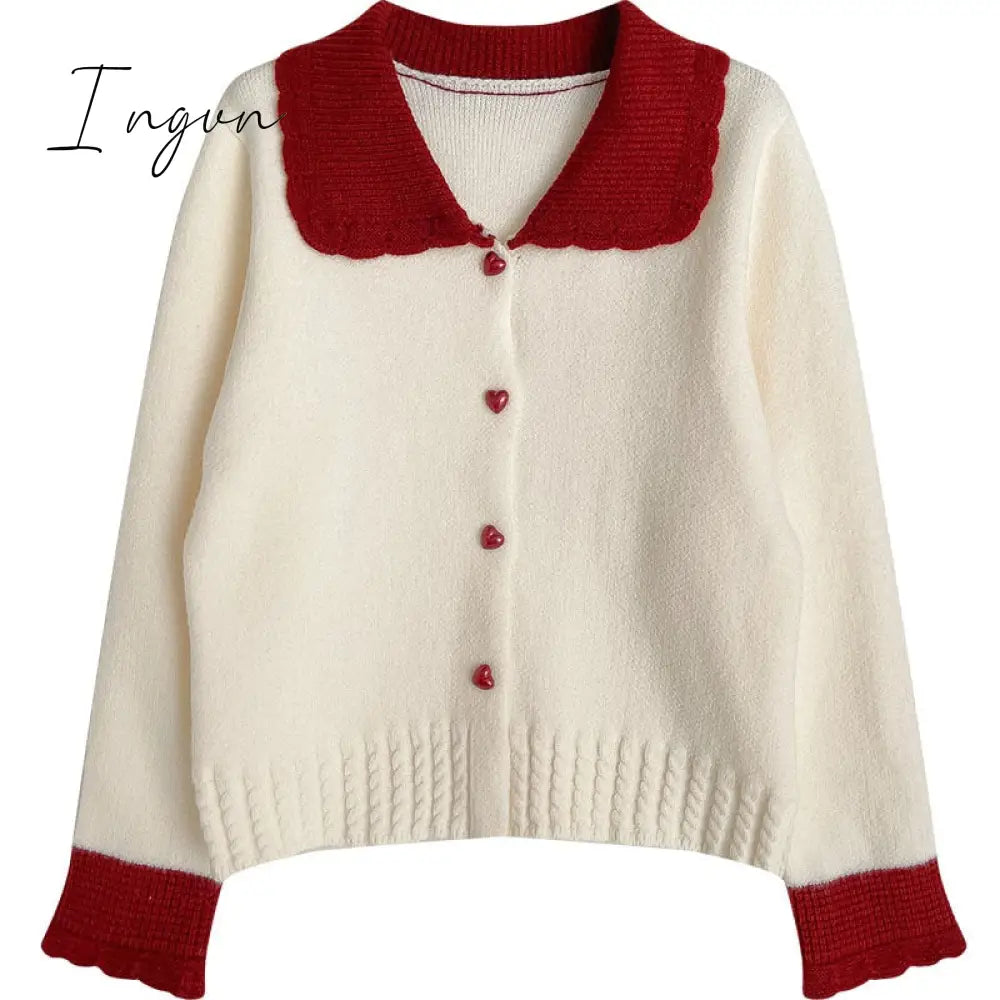 Ingvn - Autumn Winter Sweet Preppy Style Knitted Sweater Casual Hit Color Long Sleeves Cute Fashion
