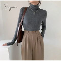 Ingvn - Autumn Women Pullover Tops Female Knitted Sweaters Solid Concise Turtleneck Elasticity