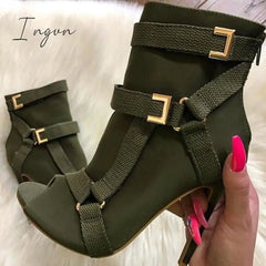 Ingvn - Back Zip Peep Toe Stiletto Heel Ankle Boots
