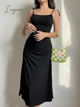 Ingvn - Backless Tie Strap Maxi Dress Black / S Dresses