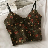 Ingvn - Backless V-Neck Floral Printed Tank Crop Tops
