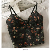 Ingvn - Backless V-Neck Floral Printed Tank Crop Tops Black / One Size