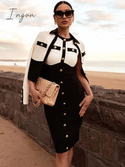 Ingvn - Bandage Dress Women Luxury Sexy Sleeveless Patchwork Button White Bodycon Designer Elegant