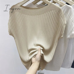 Ingvn - Bat-Sleeved Short-Sleeved T-Shirt Women’s Summer New Black Ice Silk Knitted Sweater Loose