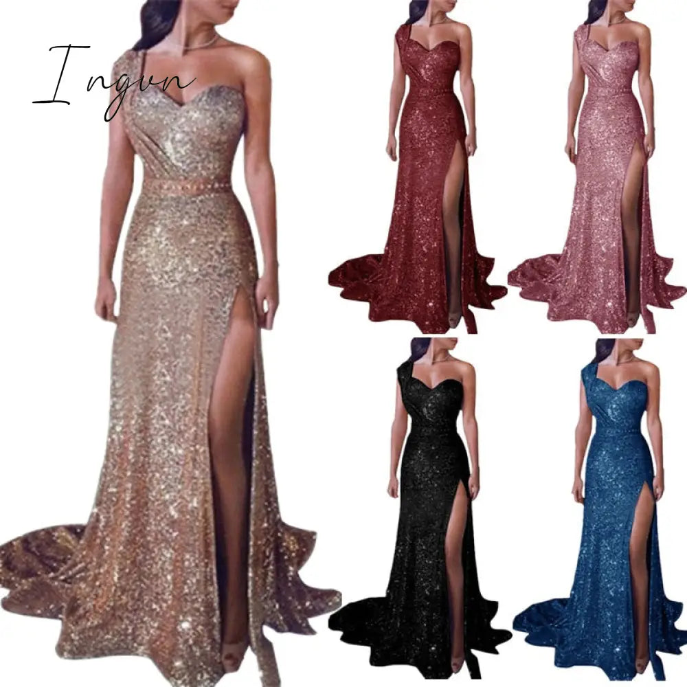 Ingvn - Big 5Xl Fashion Women Dress Sequin Prom Party Fork Opening Ladies Dresses Ball Gown Sexy