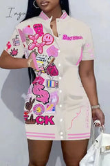 Ingvn - Black Casual Print Patchwork O Neck Short Sleeve Dress Plus Size Dresses Plus Size