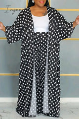 Ingvn - Black Elegant Dot Patchwork Plus Size Two Pieces Plus Size