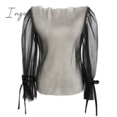 Ingvn - Black French Retro Top Women Summer Long Sleeve Mesh Shirt Sexy Slimming Blusas De Mujer