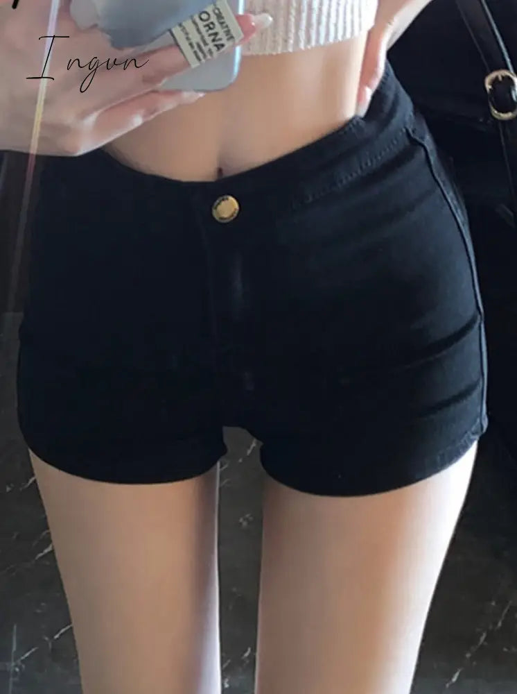 Ingvn - Black Jeans Shorts For Women 2023 New High Waisted Skinny Korean Fashion Chic Casual