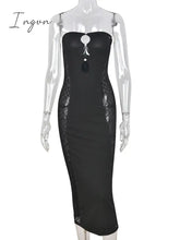 Ingvn - Black Lace Sexy Party Dresses Women Knee-Length Skinny Hole Hollow Out Backless Tube
