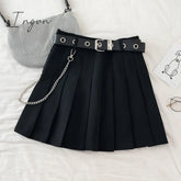 Ingvn - Black Pleated Skirt With Chain - Belt Punk Rock Girl Cheerleading Belted Mini Alt Women E -