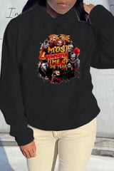 Ingvn - Black Vintage Character Draw String Hooded Collar Tops Tops Sweats & Hoodies