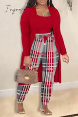 Ingvn - Black White Elegant Print Patchwork Draw String O Neck Plus Size Three Pieces Plus Size Two