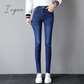 Ingvn - Black Women Autumn Washed Jeans Mid Waist Y2K Cotton Fashion Chic All - Match Pants Slim