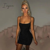Ingvn - Bling Glitter Sequin Women Strap Mini Dress Ruched Lace Up Backless Bodycon Sexy Party Club
