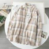 Ingvn - Blouse Women Woolen Plaid Coat Shirt For Thickened Long Sleeve Top Blusas Ropa De Mujer S /