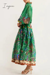 Ingvn - Bohemian College Animal Printing Turndown Collar Printed Dress Dresses Dresses/Boho