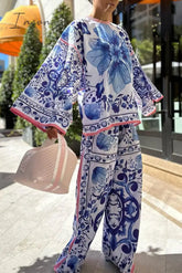 Ingvn - Bohemian College Floral Patchwork O Neck Long Sleeve Two Pieces Multicolor / S