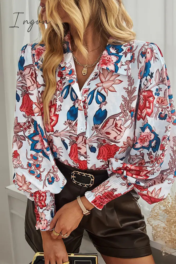 Ingvn - Bohemian Floral Buttons Shirt Collar Tops Tops/Blouses & Shirts