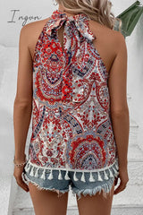 Ingvn - Bohemian Vintage Geometric Print Tassel Asymmetrical Halter Tops Tops/Tank & Camis