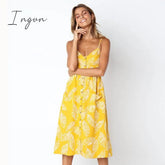 Ingvn - Boho Sexy Floral Dress Summer Vintage Casual Sundress Female Beach Midi Button Backless