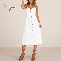 Ingvn - Boho Sexy Floral Dress Summer Vintage Casual Sundress Female Beach Midi Button Backless