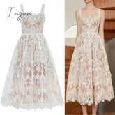 Ingvn - Boho Woman Dresses 2023 Summer Embroidery Runway Backless Sexy Party Dress Beach Sleeveless