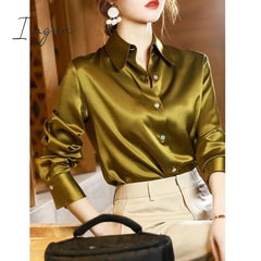 Ingvn - Brand Quality Luxury Women Shirt Elegant Office Button Up Long Sleeve Shirts Momi Silk
