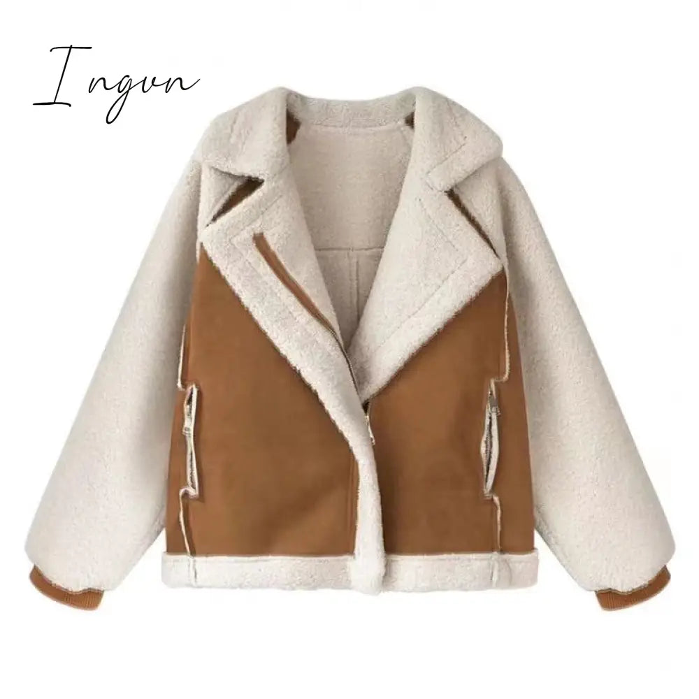 Ingvn - Brand Quality Winter Women Fashion Cotton Warm Coat Brown Plush Oversize Zipper Teddy
