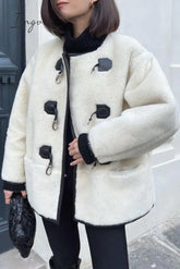 Ingvn - British Style Elegant Solid Buttons U Neck Outerwear White / S Outerwear/Blazer & Suits