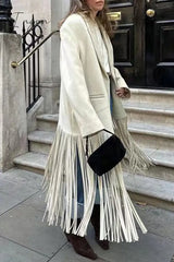 Ingvn - British Style Elegant Solid Tassel Turn-Back Collar Outerwear Outerwear/Coats & Cardigan