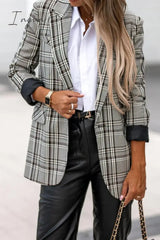 Ingvn - British Style Plaid Patchwork Turn-Back Collar Outerwear Grey / S Outerwear/Suit Jacket