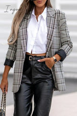 Ingvn - British Style Plaid Patchwork Turn-Back Collar Outerwear Outerwear/Suit Jacket