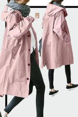 Ingvn - British Style Solid Pocket Buttons Hooded Collar Outerwear Outerwear/Coats & Cardigan