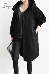 Ingvn - British Style Solid Pocket Buttons Hooded Collar Outerwear Outerwear/Coats & Cardigan