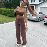 Ingvn - Brown Vintage Baggy Jeans Women 90S Streetwear Straight