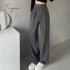 Ingvn - Brown Wide Leg Women’s Classic Suit Pants Vintage Palazzo Office Elegant Casual Balck