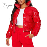 Ingvn - Bubble Coat Women’s 5 Colors Fashion Long Sleeve Solid Zipper Cropped Puffer Jacket Thick