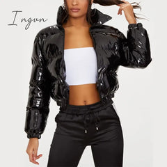 Ingvn - Bubble Coat Women’s 5 Colors Fashion Long Sleeve Solid Zipper Cropped Puffer Jacket Thick
