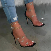 Ingvn - Butterfly Chain Zipper High Heels Black / 5