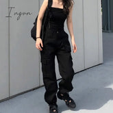 Ingvn - Button Pockets Patchwork Cargo Pants Women Streetwear High Waist Trousers Fashion Pencil