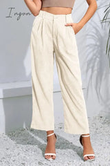 Ingvn - Buttoned Straight Hem Long Pants Ivory / S