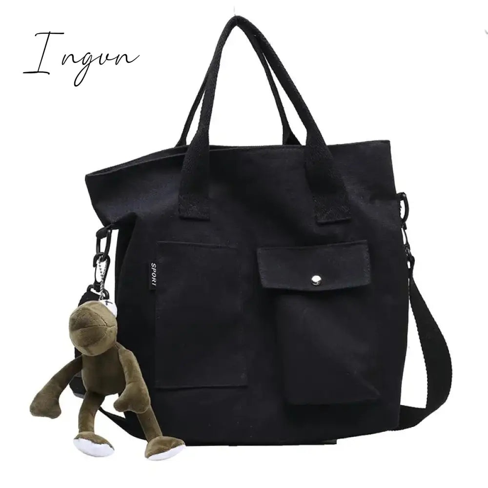 Ingvn - Canvas Bags For Women Handbag Shoulder Bag Large Capacity Solid Color Totes Shopper Casual