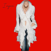 Ingvn - Cardigan Sweater Women’s Knitted Single-Breasted Lace Bell Sleeve Mid-Length Coat White /