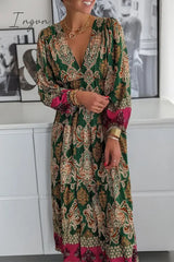 Ingvn - Casual Bohemian Floral Fold V Neck Printed Dresses(4 Colors) Dresses/Boho Dresses